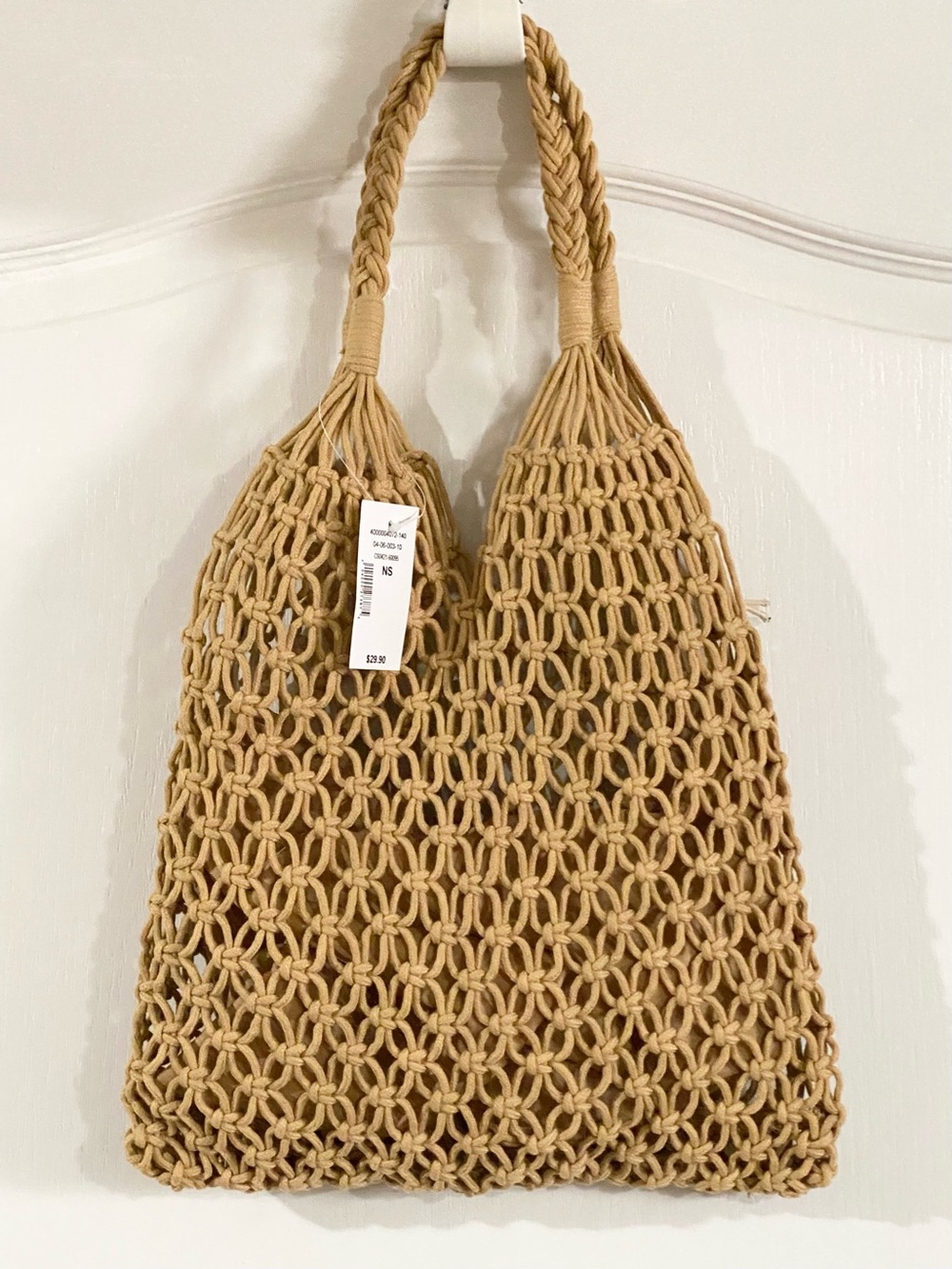 NWT Cleo Braided Macramé Tote Bag Tan